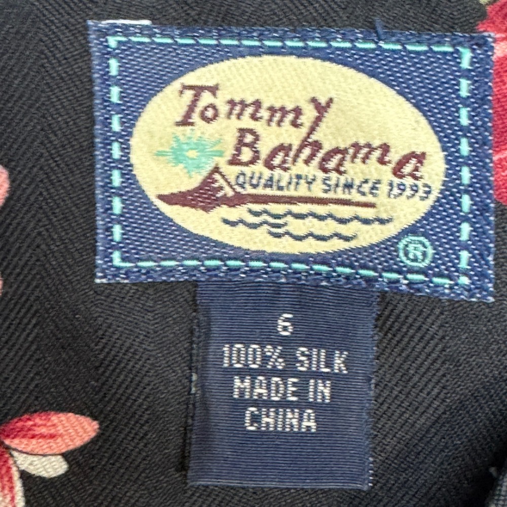 Tommy Bahama Silk Shift Dress Womens 6 Black Tropical Hibiscus Floral Hawaiian - Picture 10 of 15